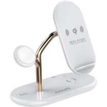 Promate Wireless Charging Station, 4-in-1 Charging Dock with 5W Magnetic MFi Apple Watch Charger, Bonsai, Gold