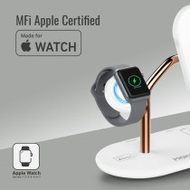 Promate Wireless Charging Station, 4-in-1 Charging Dock with 5W Magnetic MFi Apple Watch Charger, Bonsai, Gold