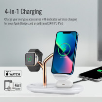 Promate Wireless Charging Station, 4-in-1 Charging Dock with 5W Magnetic MFi Apple Watch Charger, Bonsai, Gold