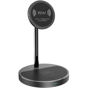 Promate Magnetic Wireless Charger for iPhone 12, 3-in-1 Aluminum Alloy Mag-Safe, AuraBase-PD20, Black