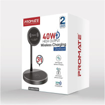 Promate Magnetic Wireless Charger for iPhone 12, 3-in-1 Aluminum Alloy Mag-Safe, AuraBase-PD20, Black