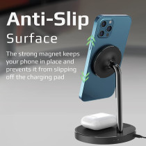Promate Magnetic Wireless Charger for iPhone 12, 3-in-1 Aluminum Alloy Mag-Safe, AuraBase-PD20, Black