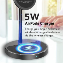 Promate Magnetic Wireless Charger for iPhone 12, 3-in-1 Aluminum Alloy Mag-Safe, AuraBase-PD20, Black