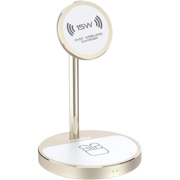 Promate Magnetic Wireless Charger for iPhone 12, 3-in-1 Aluminum Alloy Mag-Safe, AuraBase-PD20, Gold