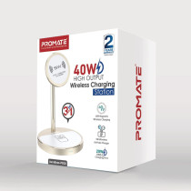 Promate Magnetic Wireless Charger for iPhone 12, 3-in-1 Aluminum Alloy Mag-Safe, AuraBase-PD20, Gold