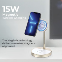 Promate Magnetic Wireless Charger for iPhone 12, 3-in-1 Aluminum Alloy Mag-Safe, AuraBase-PD20, Gold