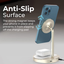 Promate Magnetic Wireless Charger for iPhone 12, 3-in-1 Aluminum Alloy Mag-Safe, AuraBase-PD20, Gold