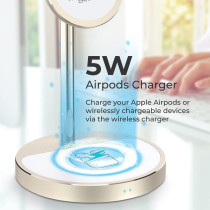 Promate Magnetic Wireless Charger for iPhone 12, 3-in-1 Aluminum Alloy Mag-Safe, AuraBase-PD20, Gold