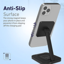 Promate Magnetic Wireless Charger For iPhone 12, 13, 14 2-in-1 Mag-Safe 15W Fast Wireless Charger With Adjustable Neck And Anti-Slip 5W Charging Pad for iPhone 12/12 Pro Max/AirPods Pro, AuraBase-15W