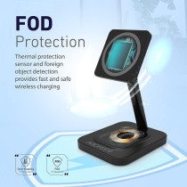 Promate Magnetic Wireless Charger For iPhone 12, 13, 14 2-in-1 Mag-Safe 15W Fast Wireless Charger With Adjustable Neck And Anti-Slip 5W Charging Pad for iPhone 12/12 Pro Max/AirPods Pro, AuraBase-15W