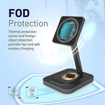 Promate Magnetic Wireless Charger for iPhone 12, 2-In-1 Mag-Safe 15W Fast Wireless Charger, AurBase-15W