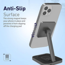 Promate Magnetic Wireless Charger for iPhone 12, 2-In-1 Mag-Safe 15W Fast Wireless Charger, AurBase-15W