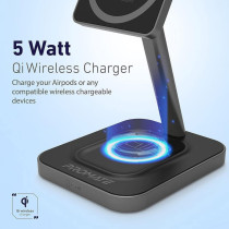 Promate Magnetic Wireless Charger for iPhone 12, 2-In-1 Mag-Safe 15W Fast Wireless Charger, AurBase-15W