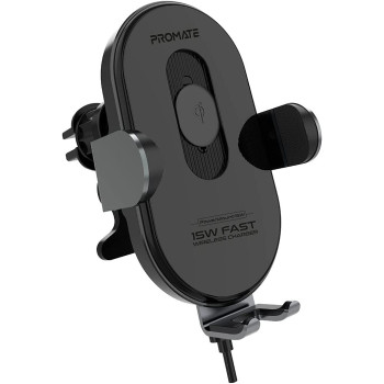 Promate Wireless Car Charger Mount, 15W Qi Fast Charging Auto-Clamping Dashboard Air Vent Phone Holder