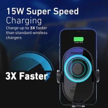 Promate Wireless Car Charger Mount, 15W Qi Fast Charging Auto-Clamping Dashboard Air Vent Phone Holder
