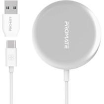 Promate Wireless Charger for iPhone 12, Fast Charging 15W Mag-Safe Qi Magnetic Charging Pad Silver