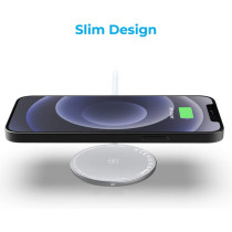 Promate Wireless Charger for iPhone 12, Fast Charging 15W Mag-Safe Qi Magnetic Charging Pad Silver