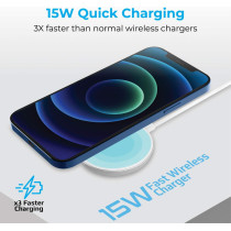Promate Wireless Charger for iPhone 12, Fast Charging 15W Mag-Safe Qi Magnetic Charging Pad Silver
