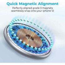 Promate Wireless Charger for iPhone 12, Fast Charging 15W Mag-Safe Qi Magnetic Charging Pad Silver