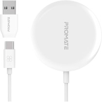 Promate Wireless Charger for iPhone 12, Fast Charging 15W Mag-Safe Qi Magnetic Charging Pad with Dual USB-C/USB-A Connector, White