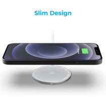Promate Wireless Charger for iPhone 12, Fast Charging 15W Mag-Safe Qi Magnetic Charging Pad with Dual USB-C/USB-A Connector, White
