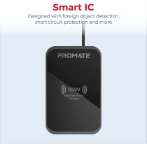 Promate Wireless Charger, Ultra-Slim Mettalic Qi-Certified 15W Fast Wireless Charging Pad with USB-C, Input, AuraCard-15W
