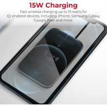 Promate Wireless Charger, Ultra-Slim Mettalic Qi-Certified 15W Fast Wireless Charging Pad with USB-C, Input, AuraCard-15W