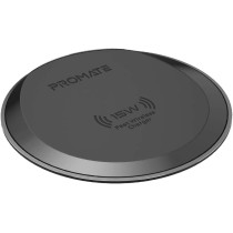 Promate Wireless Charger, Premium Ultra-Slim 15W Fast Wireless Charging Pad with Anti-Slip Surface, AuraPad-15W Grey
