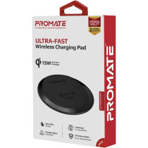 Promate Wireless Charger, Premium Ultra-Slim 15W Fast Wireless Charging Pad with Anti-Slip Surface, AuraPad-15W Grey