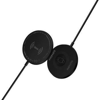 Promate 3-in-1 Wireless Charger, Dual Sided Magnetic Qi Wireless Charging Pad with 15W Mag-Safe, MagCord-Trio, Black