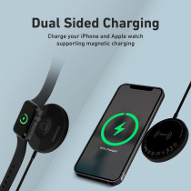 Promate 3-in-1 Wireless Charger, Dual Sided Magnetic Qi Wireless Charging Pad with 15W Mag-Safe, MagCord-Trio, Black