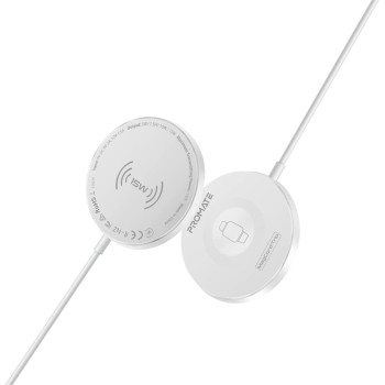 Promate 3-in-1 Wireless Charger, Dual Sided Magnetic Qi Wireless Charging Pad with 15W Mag-Safe Charging for iPhone 13, White