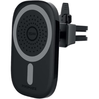 Promate Magnetic Wireless Car Charger for iPhone 12, Ultra-Fast Qi 15W Car Charger with Quick-Lock Air Vent Holder