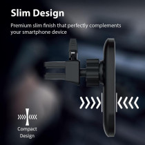 Promate Magnetic Wireless Car Charger for iPhone 12, Ultra-Fast Qi 15W Car Charger with Quick-Lock Air Vent Holder