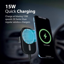 Promate Magnetic Wireless Car Charger for iPhone 12, Ultra-Fast Qi 15W Car Charger with Quick-Lock Air Vent Holder
