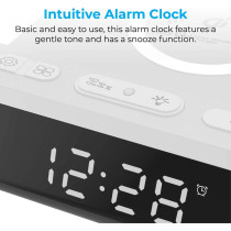Promate Alarm Clock with Qi Wireless Charger, Premium LED Display Alarm Clock with 15W Qi Wireless Charging, Multi-Protect, White