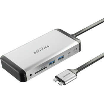 Promate Extended Multi-Display Hub with Dual 4K HDMI 1Gbps Ethernet, 100W USB-C Power Delivery Connectors, 18W USB-C Dual Ports