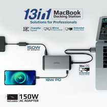 Promate Extended Multi-Display Hub with Dual 4K HDMI 1Gbps Ethernet, 100W USB-C Power Delivery Connectors, 18W USB-C Dual Ports