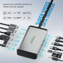 Promate Extended Multi-Display Hub with Dual 4K HDMI 1Gbps Ethernet, 100W USB-C Power Delivery Connectors, 18W USB-C Dual Ports