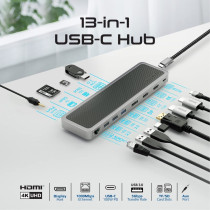 Promate USB-C Hub, 13-in-1 Multi-Display Hub with Dual 4K HDMI, 4K DisplayPort, 1000Mbps LAN, 100W USB-C Power Delivery