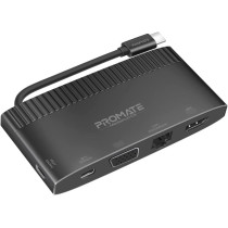 Promate USB-CHub, 6-in-1 Type-CSync/Charge Adapter, 1080p VGA, 1000Mbps LAN, 100W USB-CPower Delivery, 5Gbps USB