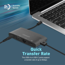 Promate USB-CHub, 6-in-1 Type-CSync/Charge Adapter, 1080p VGA, 1000Mbps LAN, 100W USB-CPower Delivery, 5Gbps USB