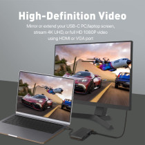 Promate USB-CHub, 6-in-1 Type-CSync/Charge Adapter, 1080p VGA, 1000Mbps LAN, 100W USB-CPower Delivery, 5Gbps USB