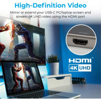 Promate USB-C Hub, 9-In-1 USB Type-C Adapter with 1000Mbps RJ45 Ethernet, 100W USB-C Power Delivery, 4K HDMI, 4 USB Ports