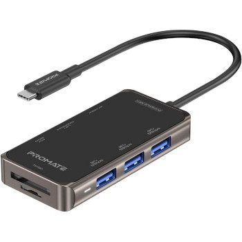 Promate USB-C Hub, Multi-Functional 8-in-1 Type-C Adapter with 100W USB-C Power Delivery Port, 4K HDMI, TF/SD Card Slot