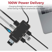 Promate USB-C Hub, Multi-Functional 8-in-1 Type-C Adapter with 100W USB-C Power Delivery Port, 4K HDMI, TF/SD Card Slot