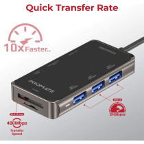Promate USB-C Hub, Multi-Functional 8-in-1 Type-C Adapter with 100W USB-C Power Delivery Port, 4K HDMI, TF/SD Card Slot