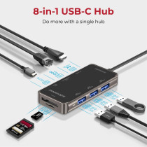 Promate USB-C Hub, Multi-Functional 8-in-1 Type-C Adapter with 100W USB-C Power Delivery Port, 4K HDMI, TF/SD Card Slot