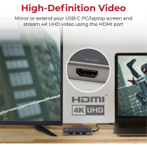Promate USB-C Hub, Multi-Functional 8-in-1 Type-C Adapter with 100W USB-C Power Delivery Port, 4K HDMI, TF/SD Card Slot