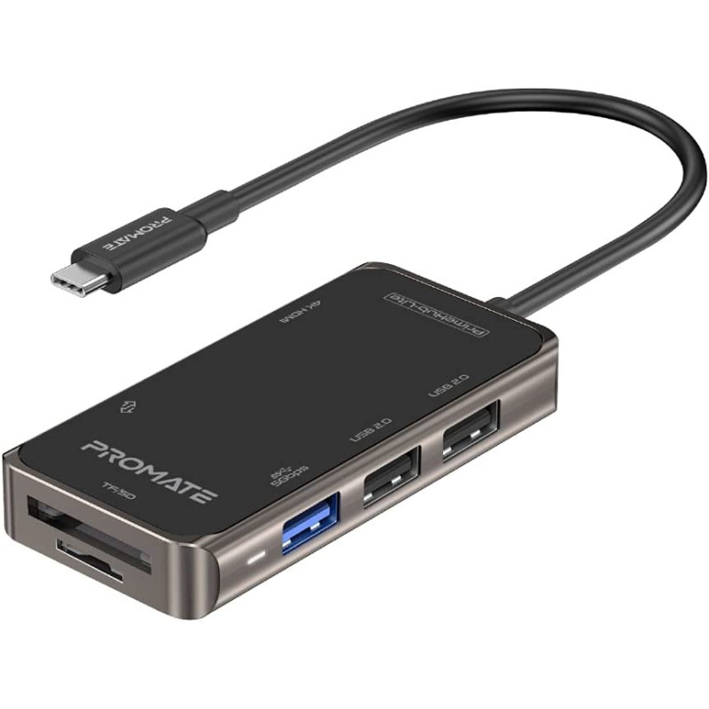 Promate USB-C Hub, 7-In-1 Multi-Port Adapter with 4K HDMI, Sync Charge USB-C Port, TF/SD Card Slot, 3 USB Ports